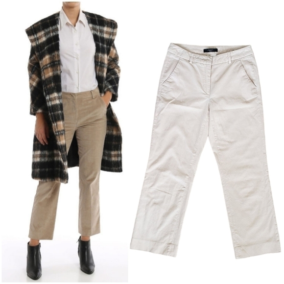 Max Mara Off White Corduroy Straight Leg Mid Rise Cropped Pants - Picture 1 of 11